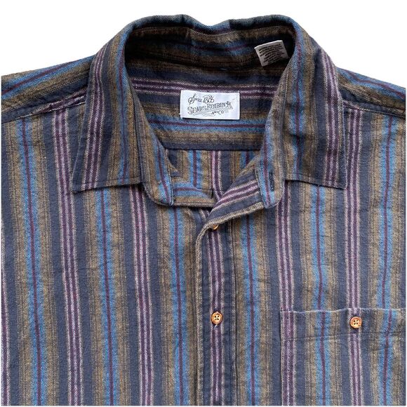 Vintage 90s Sears Flannel Shirt XL Tall Brown Stripe Blanket Cotton - Picture 1 of 7